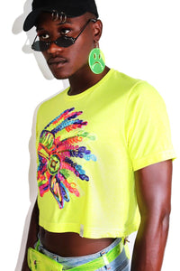 Los Muertos Crop Tee-Neon Yellow
