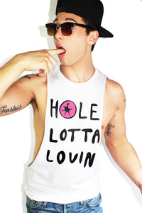 Hole Lotta Lovin Low Armhole Tank- White