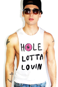Hole Lotta Lovin Low Armhole Tank- White