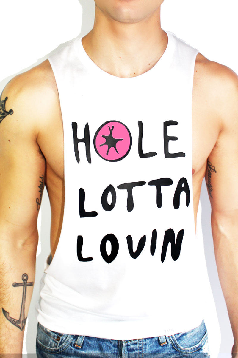 Hole Lotta Lovin Low Armhole Tank- White