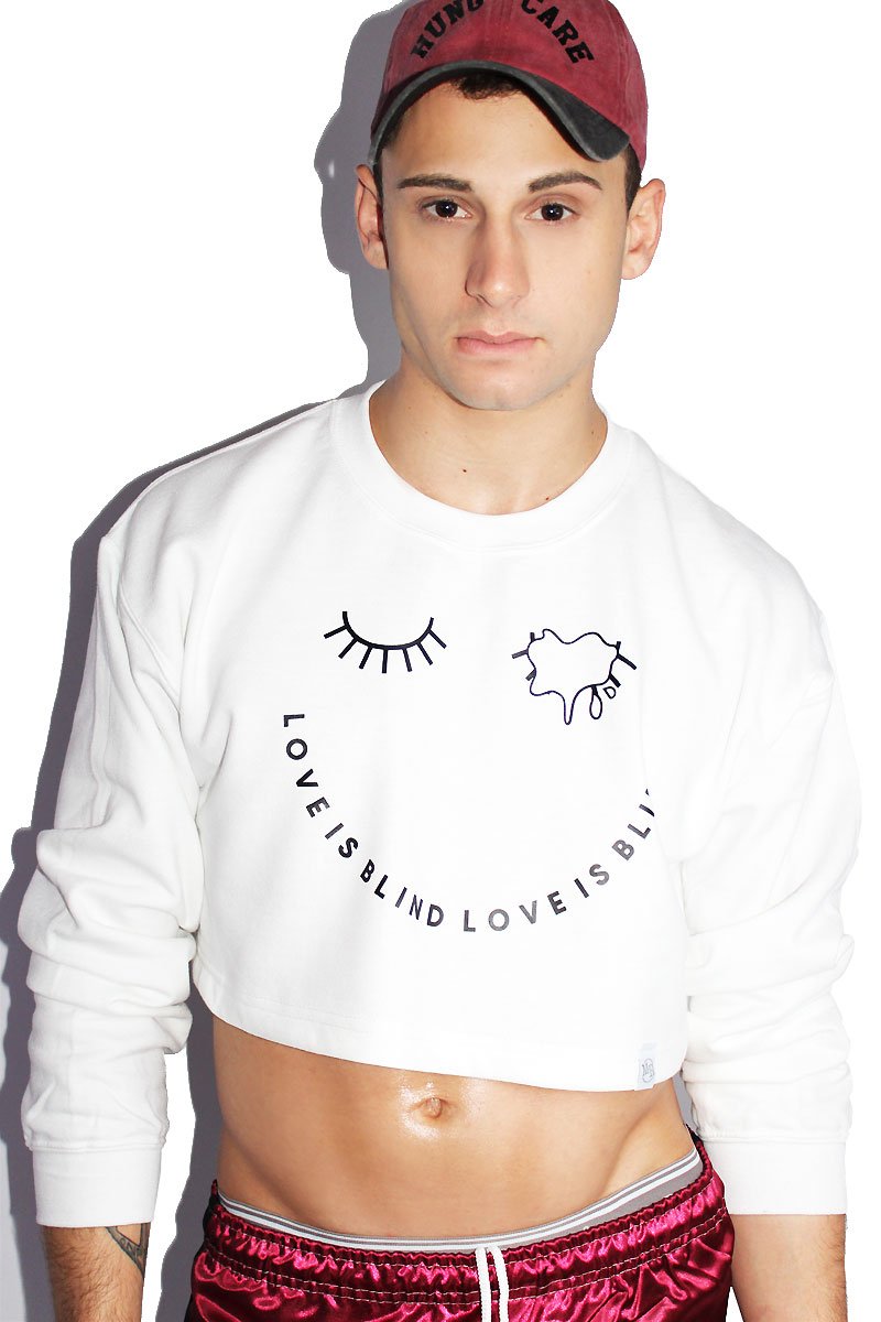 Love is Blind Crop Long Sleeve Sweatshirt-White