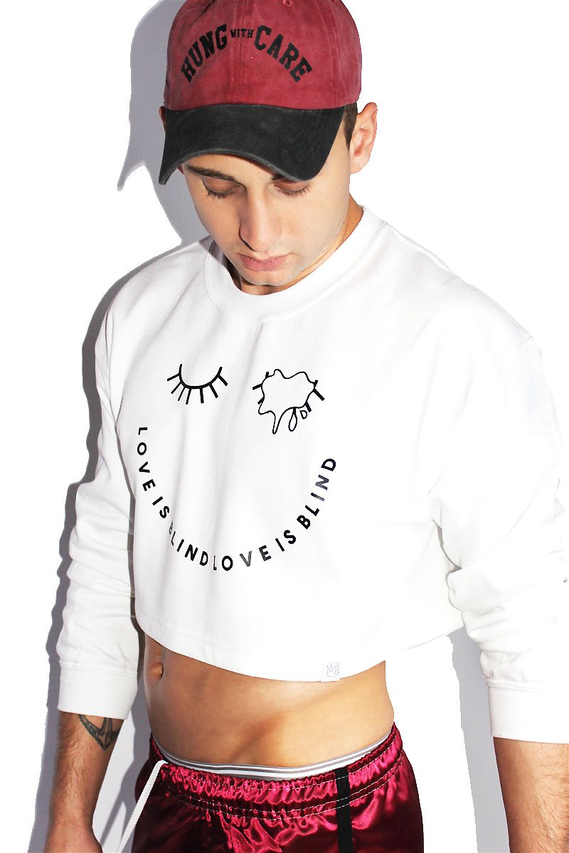 Love is Blind Crop Long Sleeve Sweatshirt-White