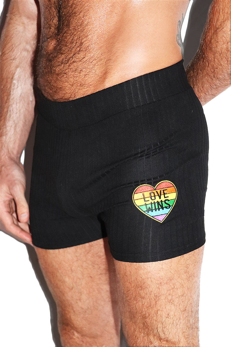 Love Wins Heart Rib Booty Shorts- Black