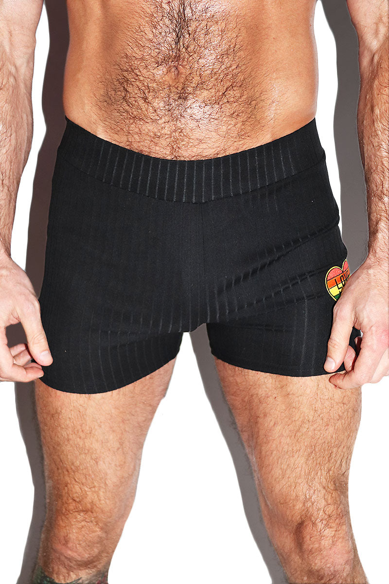 Love Wins Heart Rib Booty Shorts- Black