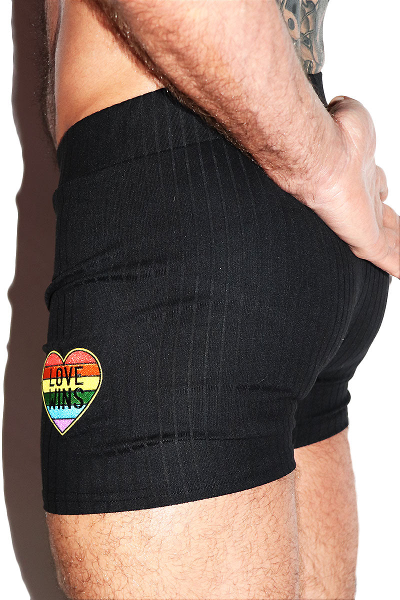Love Wins Heart Rib Booty Shorts- Black
