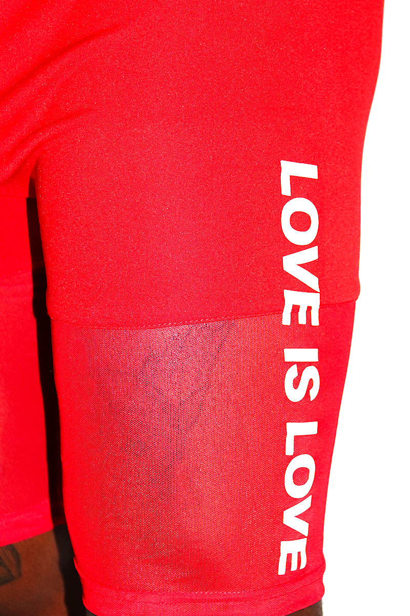 Red vinyl biker shorts hotsell