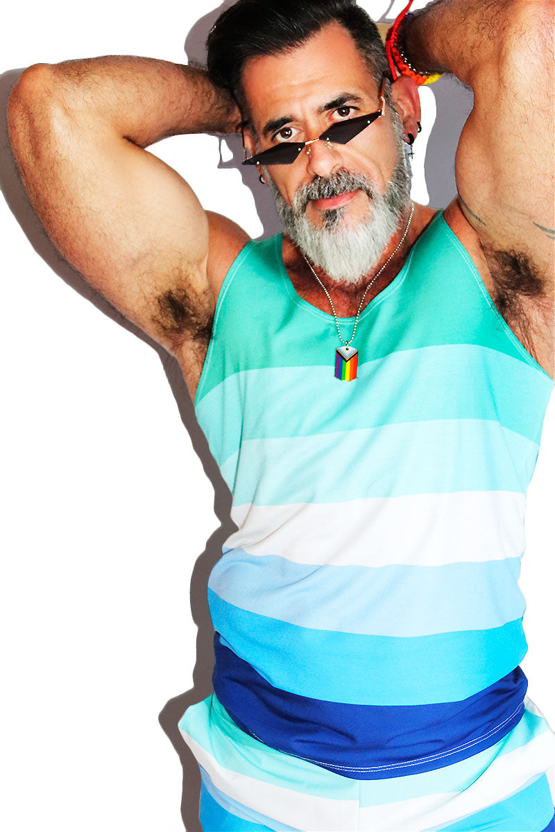 Gay Man Flag All Over Racerback Tank- Blue