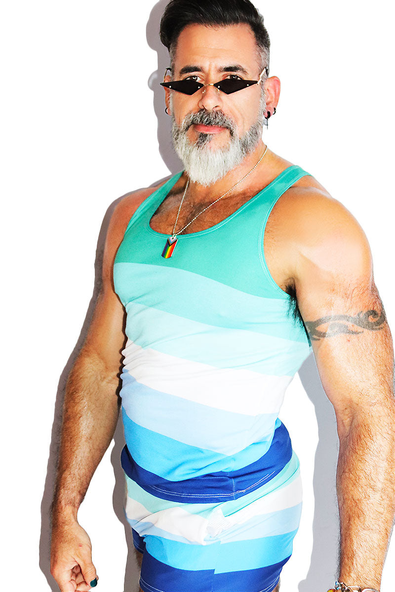 Gay Man Flag All Over Racerback Tank- Blue