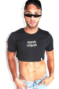 Logo Gothic Crop Tee-Black