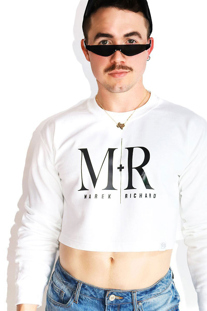 Logo Monogram Long Sleeve Crop Sweatshirt-White