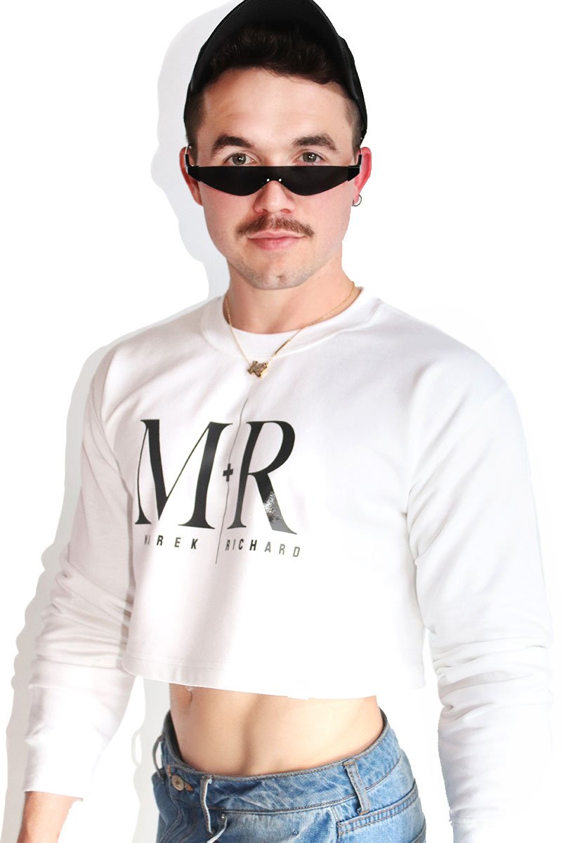 Logo Monogram Long Sleeve Crop Sweatshirt-White