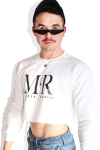 Logo Monogram Long Sleeve Crop Sweatshirt-White