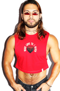Make Love Until I Bleed Crop Low Armhole Tank- Red