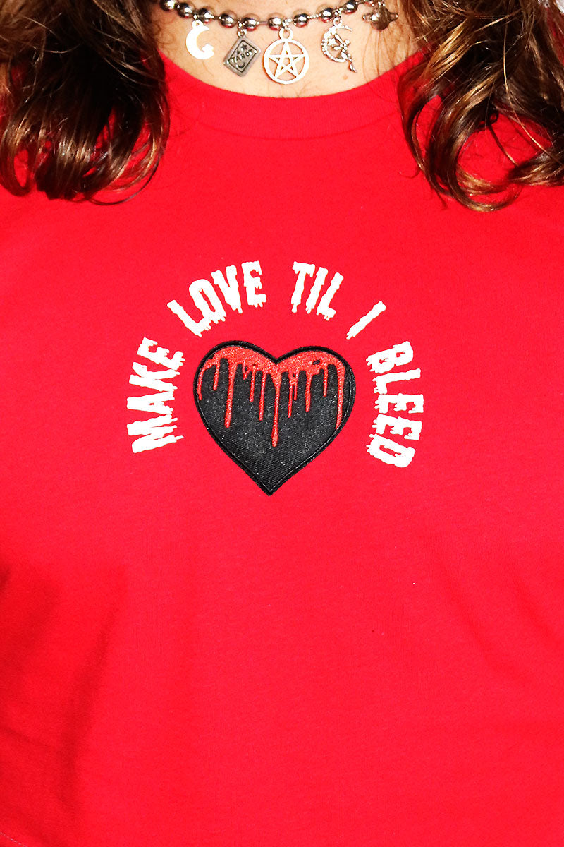 Make Love Until I Bleed Crop Low Armhole Tank- Red
