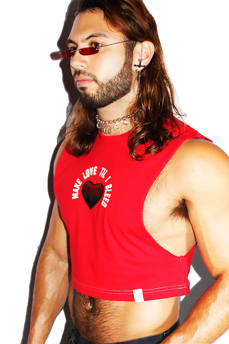 Make Love Until I Bleed Crop Low Armhole Tank- Red