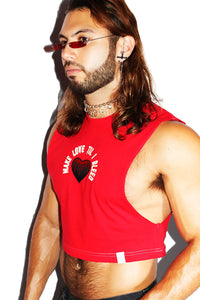 Make Love Until I Bleed Crop Low Armhole Tank- Red