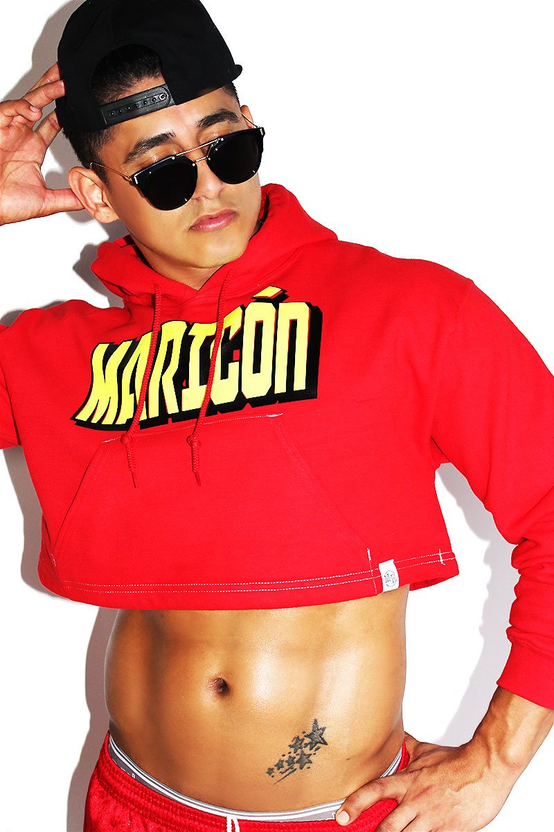 Maricon Crop Long Sleeve Hoodie-Red