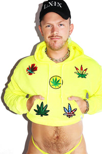 Weed Farmer Long Sleeve Crop Hoodie- Neon Yellow