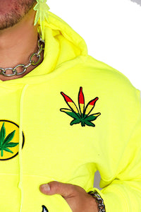 Weed Farmer Long Sleeve Crop Hoodie- Neon Yellow