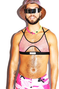 Cyber Mesh Crop Tank- Neon Pink