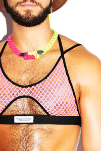 Cyber Mesh Crop Tank- Neon Pink