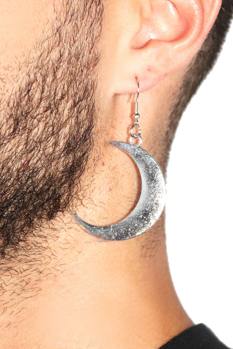 Cosmic Metal Moon Single Earring- Silver
