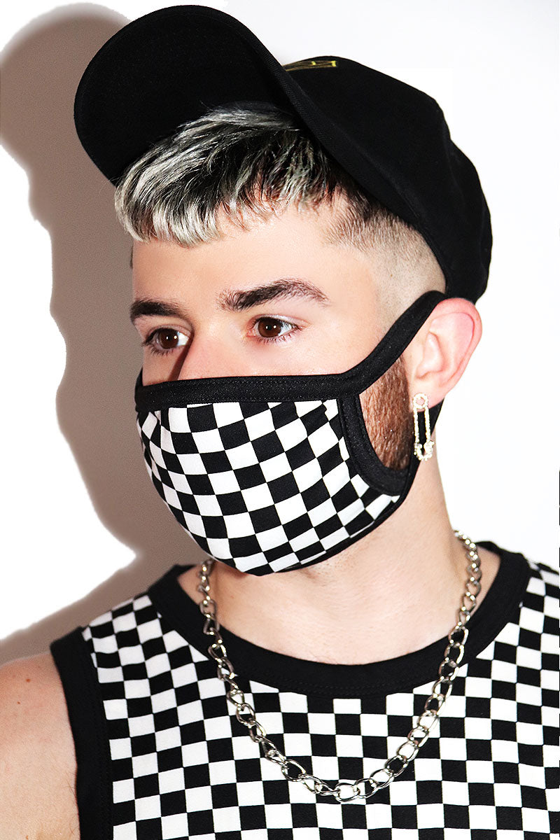 Monaco Checkerboard Face Mask- Black