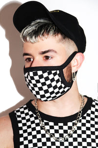 Monaco Checkerboard Face Mask- Black