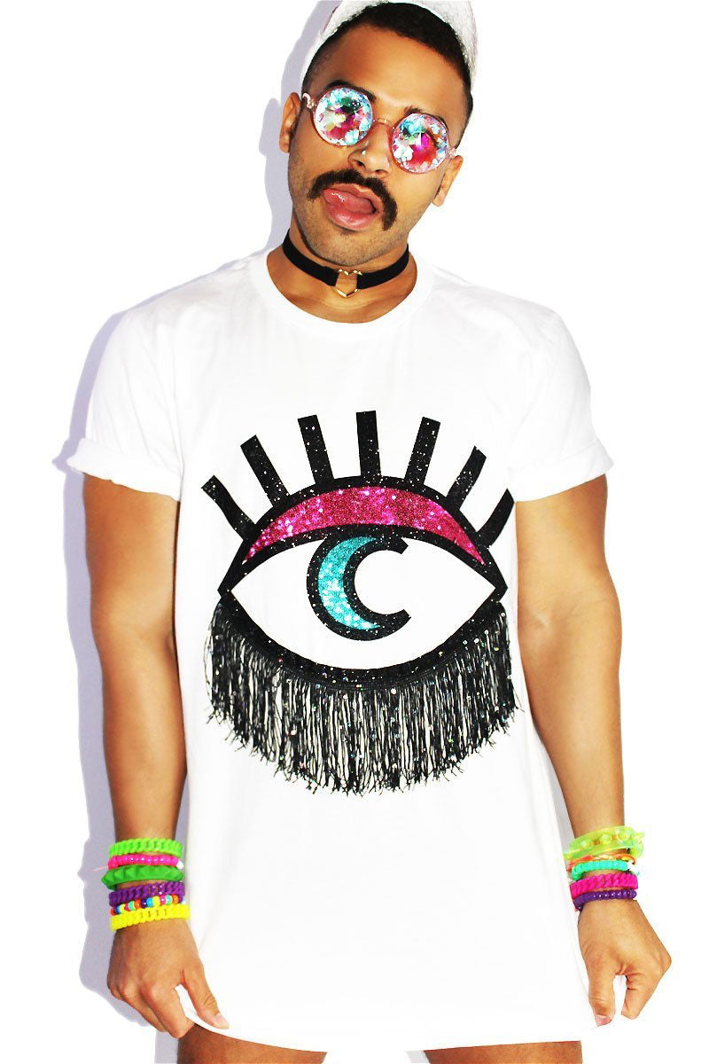 Moon Eye Fringe Oversize Tee-White