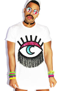 Moon Eye Fringe Oversize Tee-White