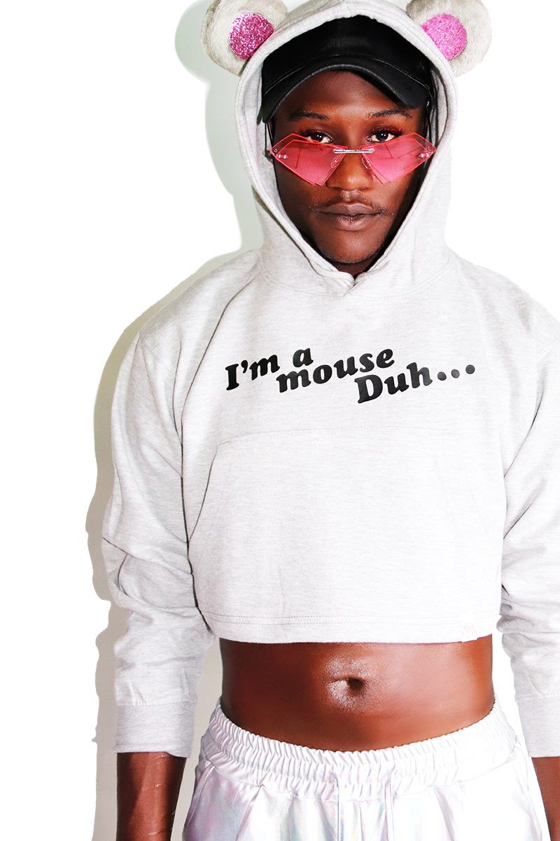 I'm a Mouse Crop Hoodie-Grey
