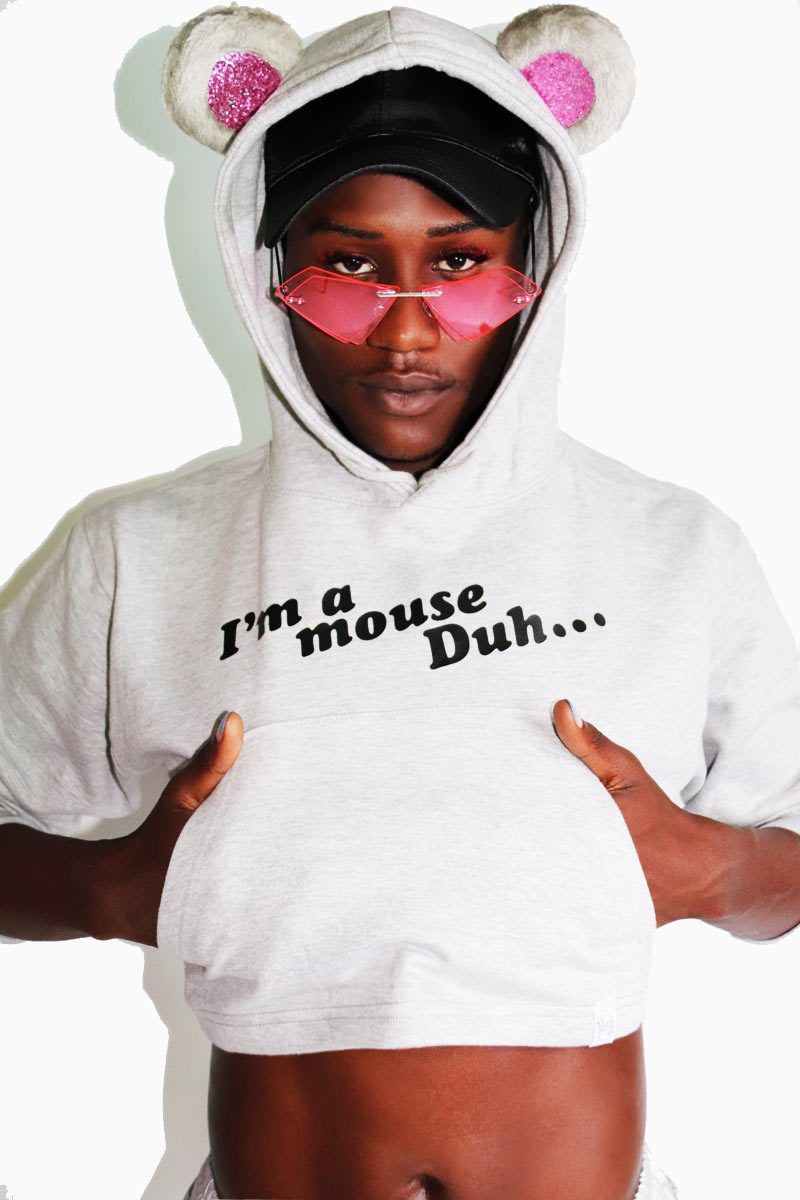 I'm a Mouse Crop Hoodie-Grey