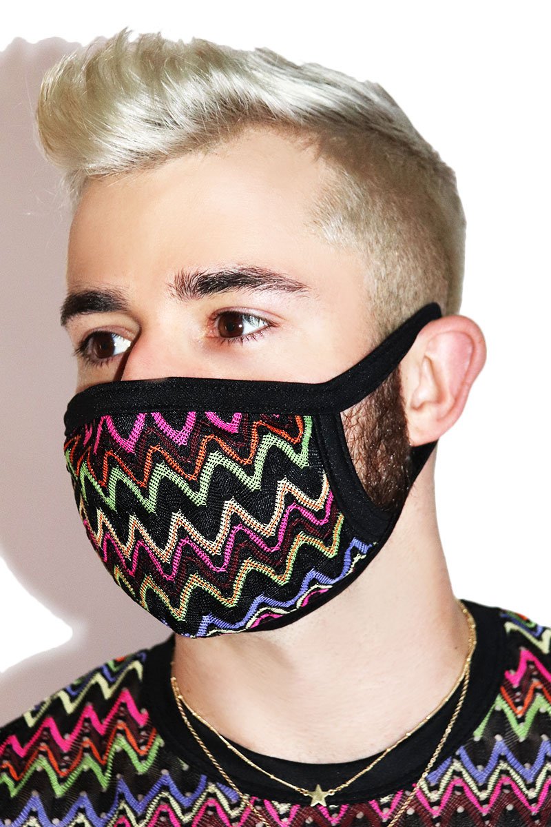 Retro Chevron Face Mask- Black