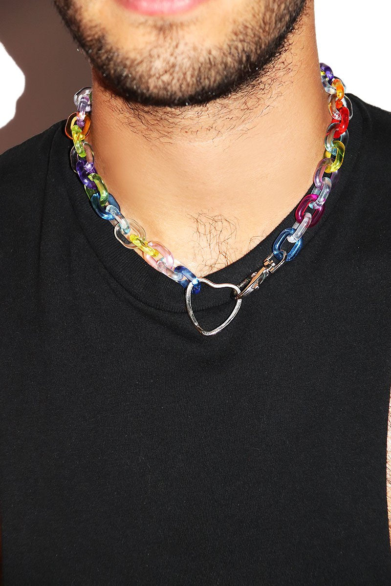 Linked Up Acrylic Heart Necklace -Silver