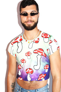 Shrooms Galaxy All Over Print Fitted Crop Tee- Green
