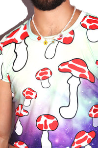 Shrooms Galaxy All Over Print Fitted Crop Tee- Green