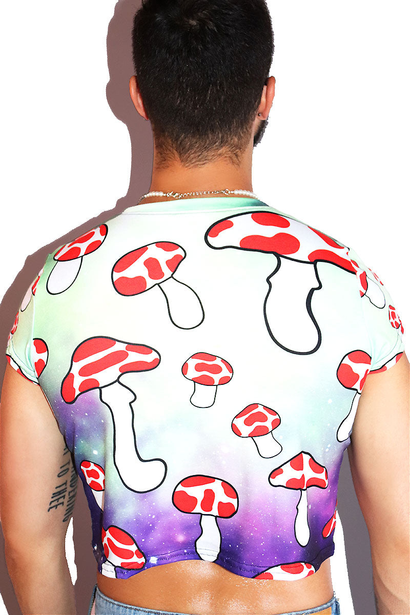 Shrooms Galaxy All Over Print Fitted Crop Tee- Green