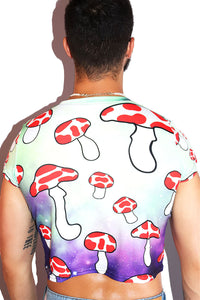 Shrooms Galaxy All Over Print Fitted Crop Tee- Green