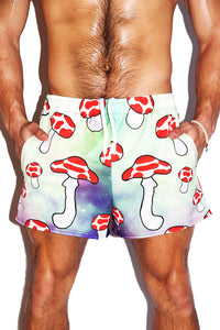 Shrooms Galaxy All Over Print Active Shorts- Green