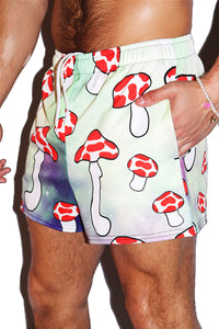 Shrooms Galaxy All Over Print Active Shorts- Green