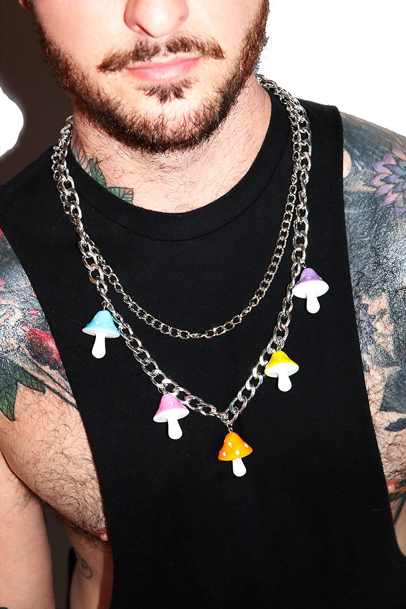 Mushroom Acrylic Pendants Necklace - Silver