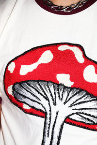 Eat Me Mushroom Ringer Tee-Bugandy