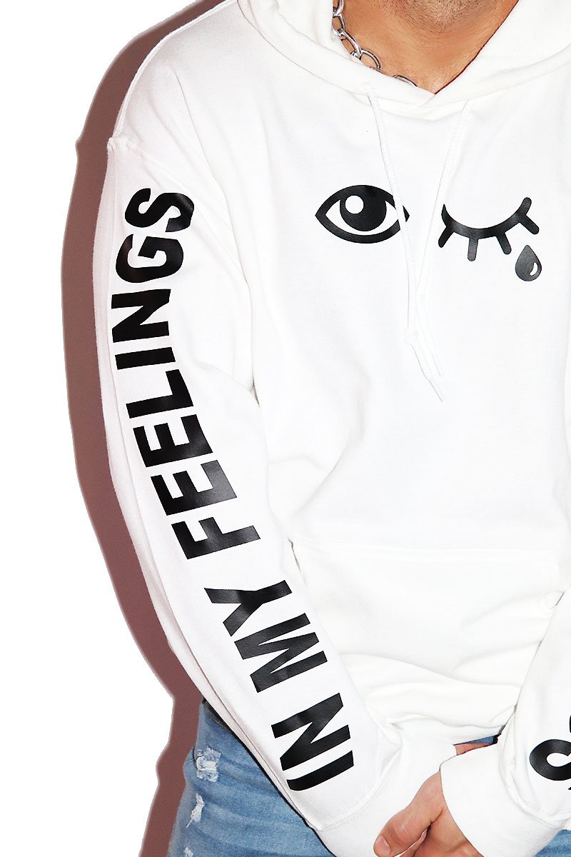In My Feelings Long Sleeve Hoodie- White