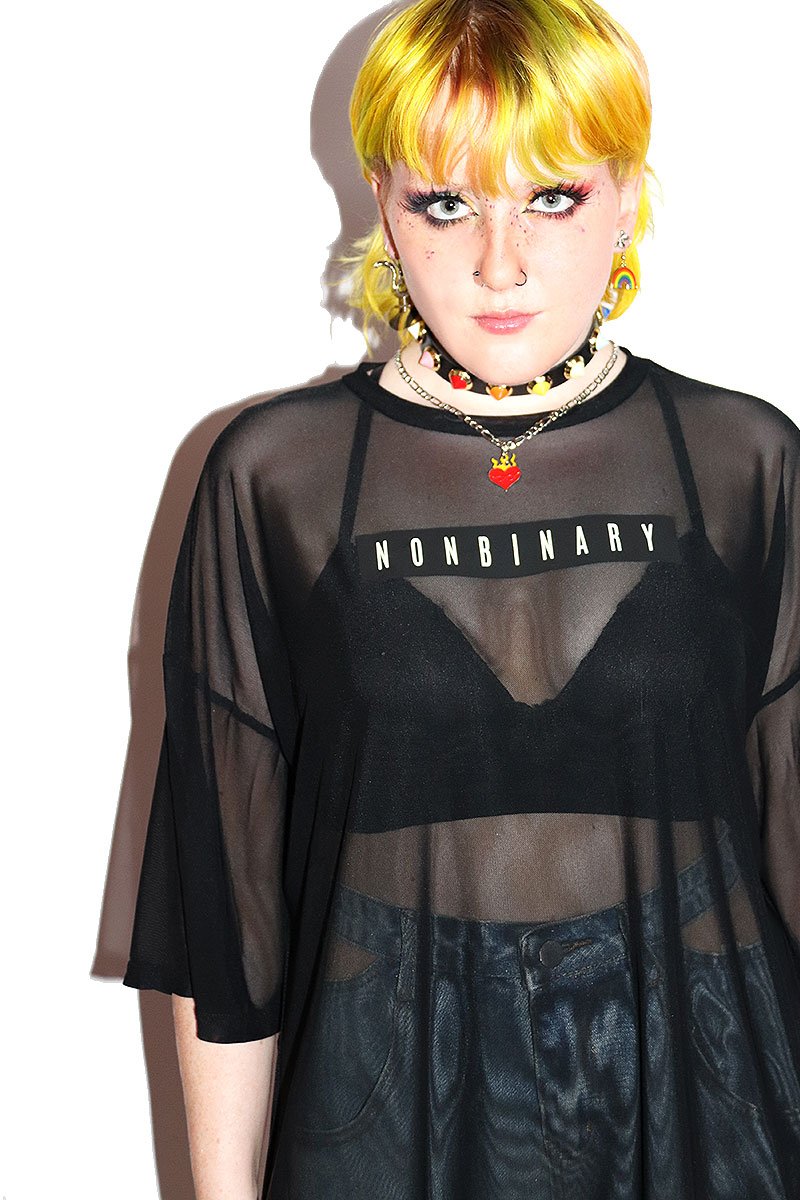 Nonbinary Oversize Mesh Tee- Black