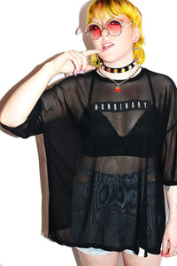 Nonbinary Oversize Mesh Tee- Black