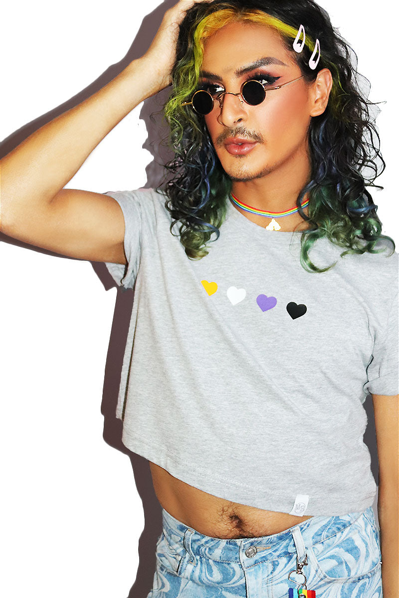 Non Binary Love Crop Tee- Grey