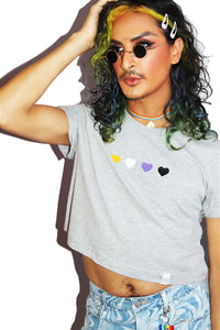 Non Binary Love Crop Tee- Grey