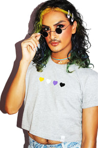 Non Binary Love Crop Tee- Grey