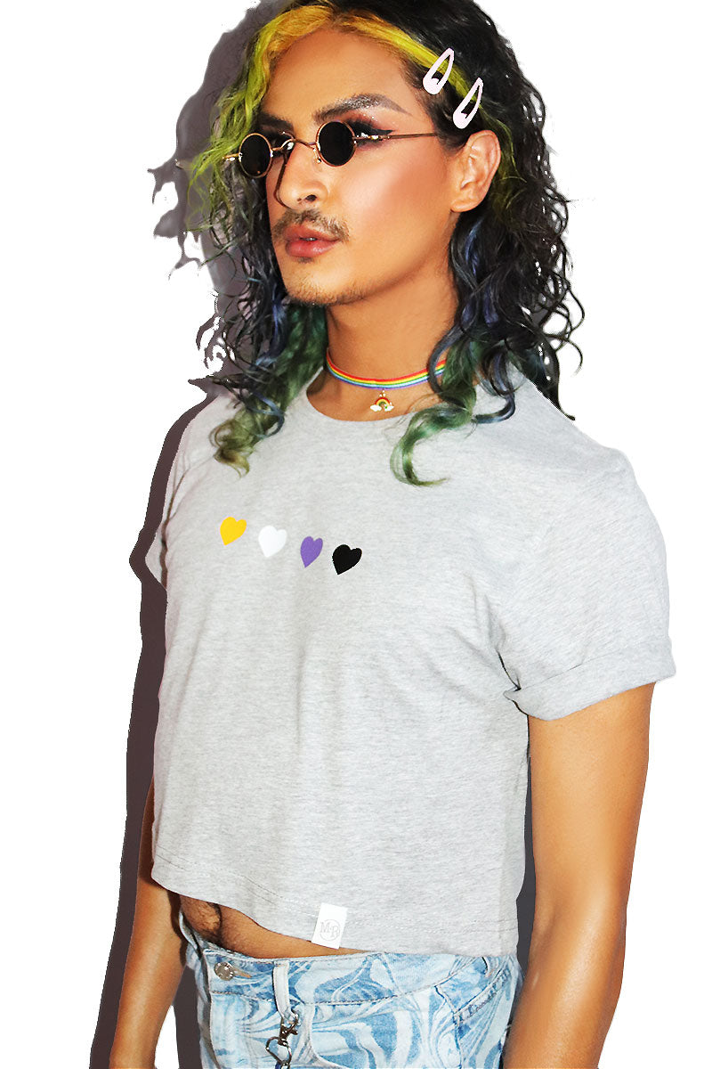 Non Binary Love Crop Tee- Grey