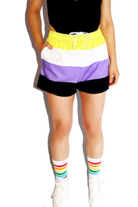 Non Binary Flag All Over Active Shorts- Purple